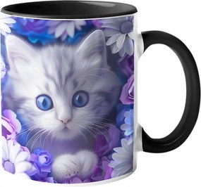 Csodálatos Bögre Macska Virágokkal Páratlan Színek "3D hatás" 330ml.
