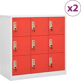 vidaXL 2 db világosszürke-piros acél zárható szekrény 90x45x92,5cm