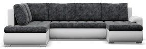 Tokio U sarokkanapé, 3 ágyneműtartóval, fonott + műbőr, baloldali, sötétszürke - fehér