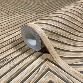 Fa paneleket utánzó tapéta bézs-fekete árnyalatú tapéta