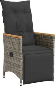vidaXL szürke polyrattan dönthető kerti szék párnákkal