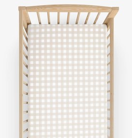 Goldea gyermek körgumis pamut lepedő kiságyba - latté kockás 60 x 120 cm