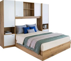 Ágy felépítménnyel, 160x200, fehér magasfényű HG, MILAGA