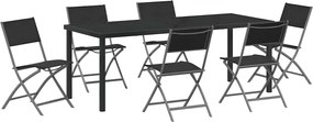 vidaXL Kert étkező szett 7 pcs Fekete Porszórt acél