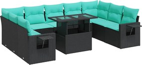 vidaXL 10 részes fekete polyrattan akácfa kerti ülőgarnitúra párnákkal