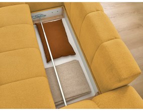 Mustársárga zsenília kinyitható-tárolóhelyes sarokkanapé (bal oldali-heverő résszel) Everest – Bobochic Paris