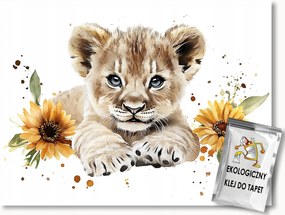 Fotótapéta Flizelina Kis Oroszlán Cica Baba Virágok 300x210 ragasztó