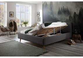 Szürke kárpitozott franciaágy tárolóhellyel ágyráccsal 180x200 cm Mattis Cord – Meise Möbel