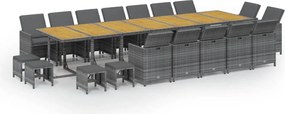 vidaXL 19 részes szürke polyrattan kerti étkezőgarnitúra párnákkal