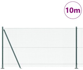 Hegesztett Huzalkerítés 7 Flenndelt Oszloppal Zöld 1,2 x 10 m Acél