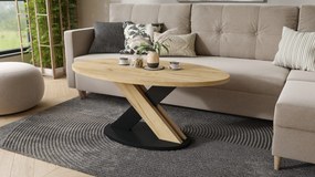 Mazzoni LOXA ovális dohányzóasztal Craft Arany Tölgy / Fekete - DOHÁNYZÓASZTAL 120x65 cm