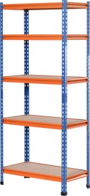 HOMCOM Fém Tárolószekrény 80x40x182 cm 5 Állítható Polccal, Polconként 300 kg Teherbírással Raktárba, Garázsba, Műhelybe Kék és Narancs | Aosom