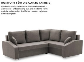 Grande Plus sarokkanapé, jobboldali, szövet anyag, szürke