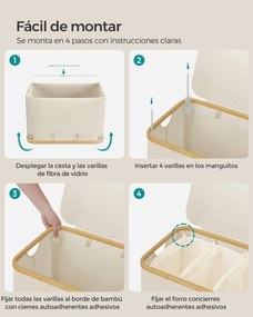 Fedeles mosókosár, 3 részes, 150L, levehető bélés, összecsukható, krémfehér