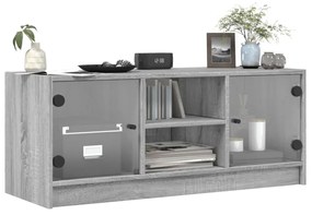 szürke sonoma színű TV-szekrény üvegajtókkal 102 x 37 x 42 cm