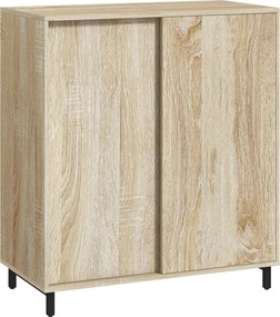 HOMCOM 4-szintes Cipőtároló, Forgácslap és Acél Cipőtároló Csúszóajtóval, Cipő Szervező 12 Pár Cipőhöz, 80x40x93 cm, Fa Szín | Aosom