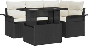 vidaXL Kerti Kanapé Szett párnával 5 pcs Fekete Poli rattan