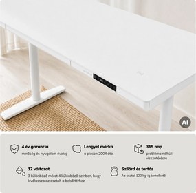 Elektromos ülő-álló íróasztal fiókkal és Qi vezeték nélküli töltővel fehér, 1400 mm: ELLIS