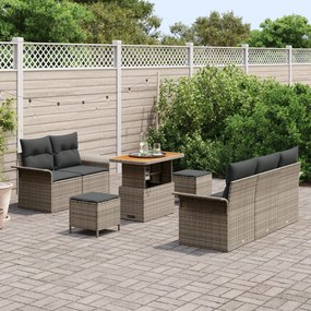 8 darabos Kert Kanapé Szett Párnákkal Szürke Poli Rattan Acacia, 2-Fős Kert Kanapé Párnákkal Szürke Poli Rattan, 3 darabos Kert Étkező Szett Párnákkal Szürke Poli Rattan Acacia