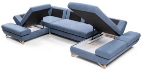 AVESTA kárpitozott, U-alakú, kinyitható sarokülőgarnitúra tárolóhellyel, kék