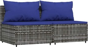 vidaXL 2 db szürke polyrattan kerti középső kanapé párnákkal