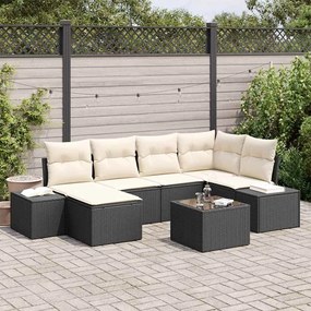 Kerti Kanapé Szett 7 pcs Fekete és krémszínű 264 x 154 x 85 cm