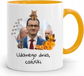 Sárga Politikus Bögre Mateusz Morawiecki Miniszterelnök fényképes nyomtatással
