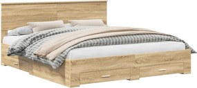vidaXL Ágykeret fejtámlával fiókkal Sonoma tölgy 200 x 200 cm Faanyag