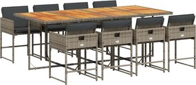 vidaXL 9 részes szürke polyrattan kerti étkezőgarnitúra párnával