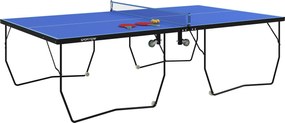 SPORTNOW Asztalitenisz Asztal, Összecsukható Ping Pong Asztal Hálóval, Kerekekkel, 2 Ütővel és 3 Labdával, Acél, Kék, 274 x 152.5 x 76 cm | Aosom