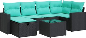 vidaXL 7 részes fekete polyrattan kerti ülőgarnitúra párnával