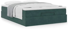 Ottomán ágykeret matraccal sötétzöld 140x190cm bársony