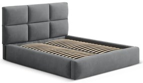 Szürke kárpitozott ágyneműtartós franciaágy ágyráccsal 200x200 cm Libera – Windsor &amp; Co Sofas