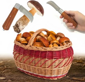Prémium Fonott Kosár Gombák Piknik Gombák Az Erdőbe 45CM Piros Kés
