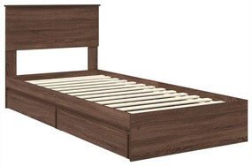vidaXL Tárolós Ágy fejtámlával fiókkal Barna Tölgy 90 x 200 cm Faanyag