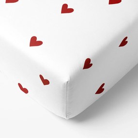 Goldea pamut körgumis lepedő - piros szívecskék, fehér alapon 180 x 200 cm