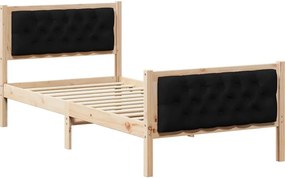vidaXL Ágykeret fejtámlával Fekete 90 x 190 cm Tömör fenyőfa