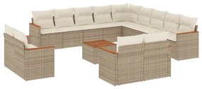 14 részes bézs polyrattan kerti ülőgarnitúra párnával
