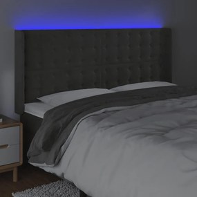 sötétszürke bársony LED-es fejtámla 203x16x118/128 cm