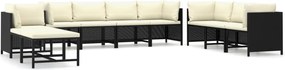 vidaXL 10 részes fekete polyrattan kerti bútorszett párnákkal