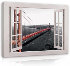 Vászonkép, Kilátás az ablakból, Golden Gate híd, 100x75 cm méretben