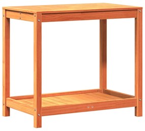 viaszbarna tömör fenyőfa ültetőasztal polccal 82,5x50x75 cm