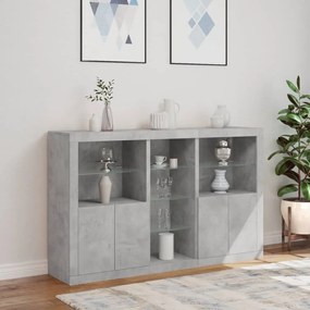 betonszürke tálalószekrény LED-világítással 162 x 37 x 100 cm