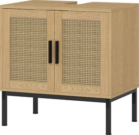 Kleankin Fürdőszoba Szekrény, Rattán Hatású Mosdószekrény, Tölgy, 60 x 39 x 60 cm | Aosom