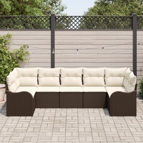 7 Darabos Kerti Sofa Szett Párnákkal Barna Poli Rattan