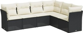vidaXL 6 részes fekete polyrattan kerti ülőgarnitúra párnákkal