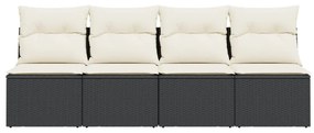 4 személyes fekete polyrattan kerti kanapé párnával