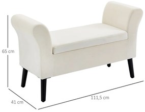 Ülőpad, tárolóval, bársonyos pe szövet és gumifa, kartámaszokkal, bézs, 111 x 41 x 65cm