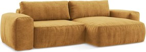 Mustársárga zsenília kinyitható sarokkanapé (jobb oldali-heverő résszel) Kuki – Makamii