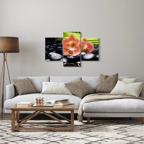 Kép - Narancssárga orchidea pálmalevelekkel (90x60 cm)